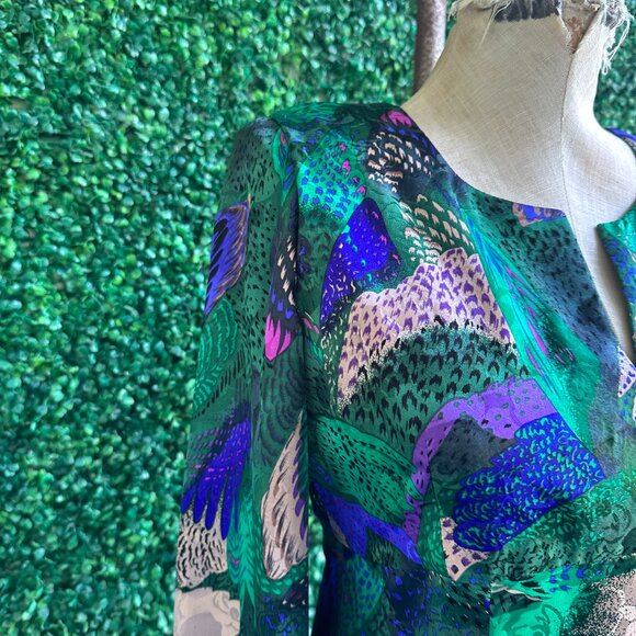 ALONSO Green Floral Abstract Dress Vintage Long Sleeve Size L New without Tag ma - Picture 4 of 7